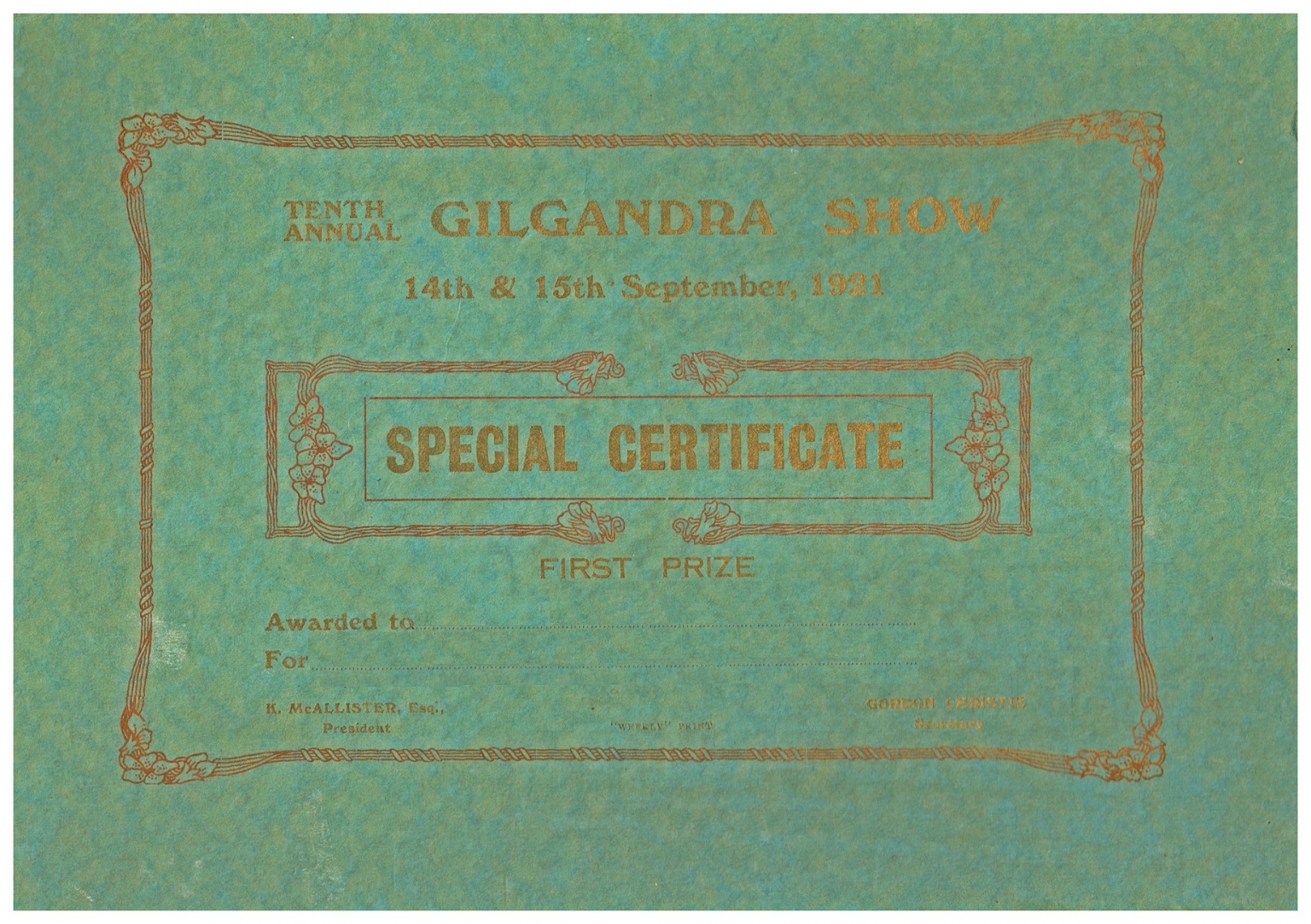 1921 Special Certificate