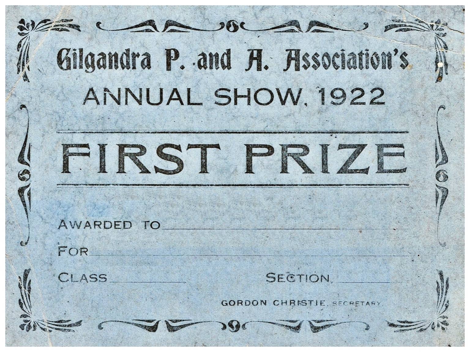 1922 First Prize Card