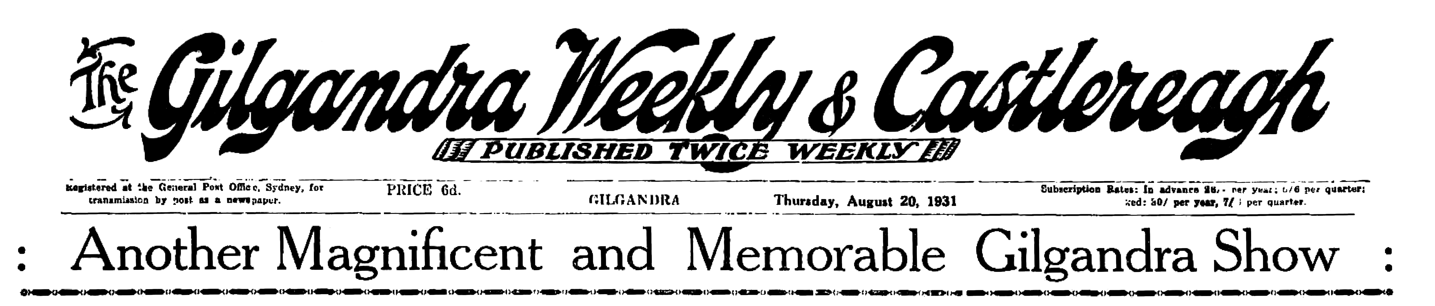 GWC 1931 Headline